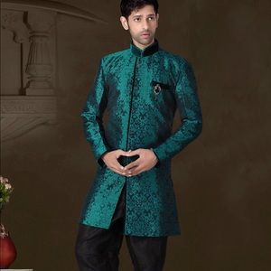 Teal Green Brocade Mens Kurta NWT